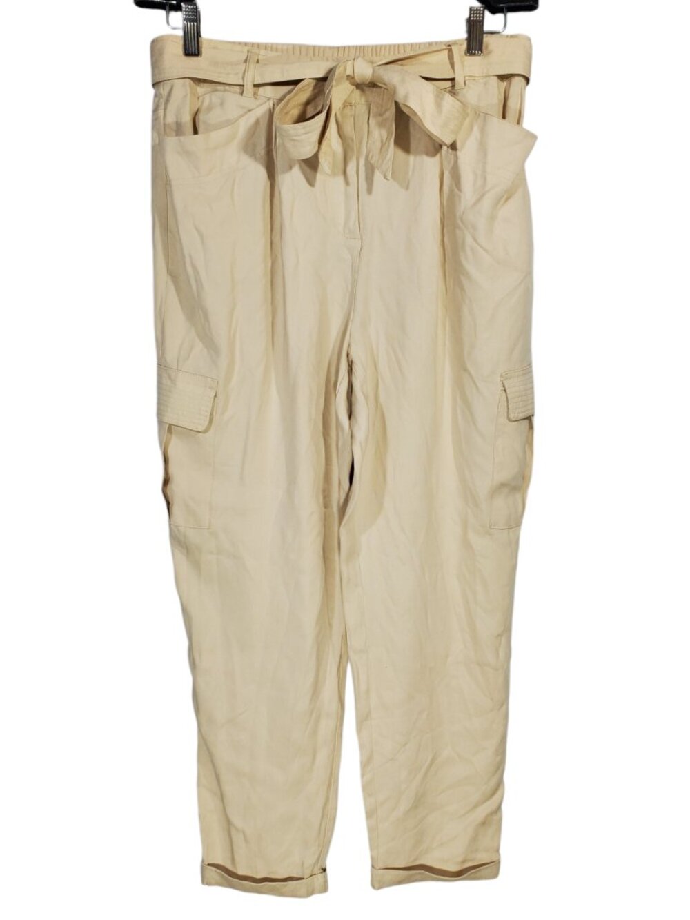 Chico's Cargo Ankle Pants Womens 1.5 M/10 Beige Tencel Belted Cuffed Lightweight